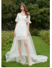 Off Shoulder Ivory Lace Tulle Garden Wedding Dress